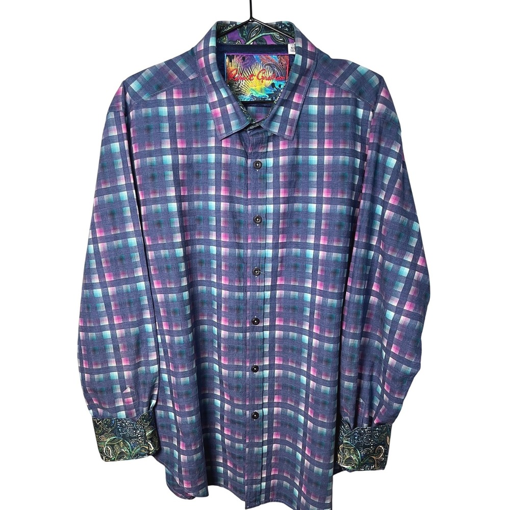 Robert Graham Button Down Mens XL Multicolor Excellent Plaid Long Sleeve Shirt